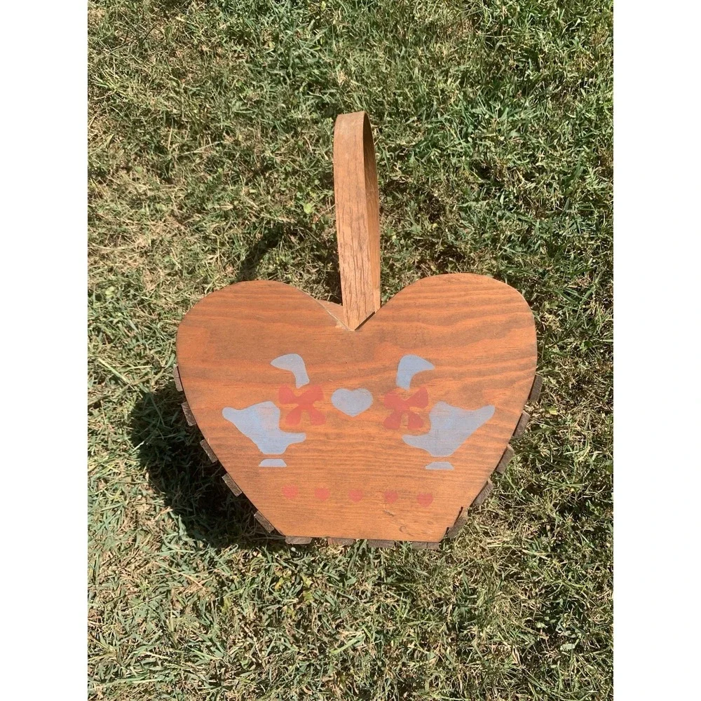 Vintage Wooden Basket Goose Art Country Farmhouse Cottage Cabin Decor‎ Handmade